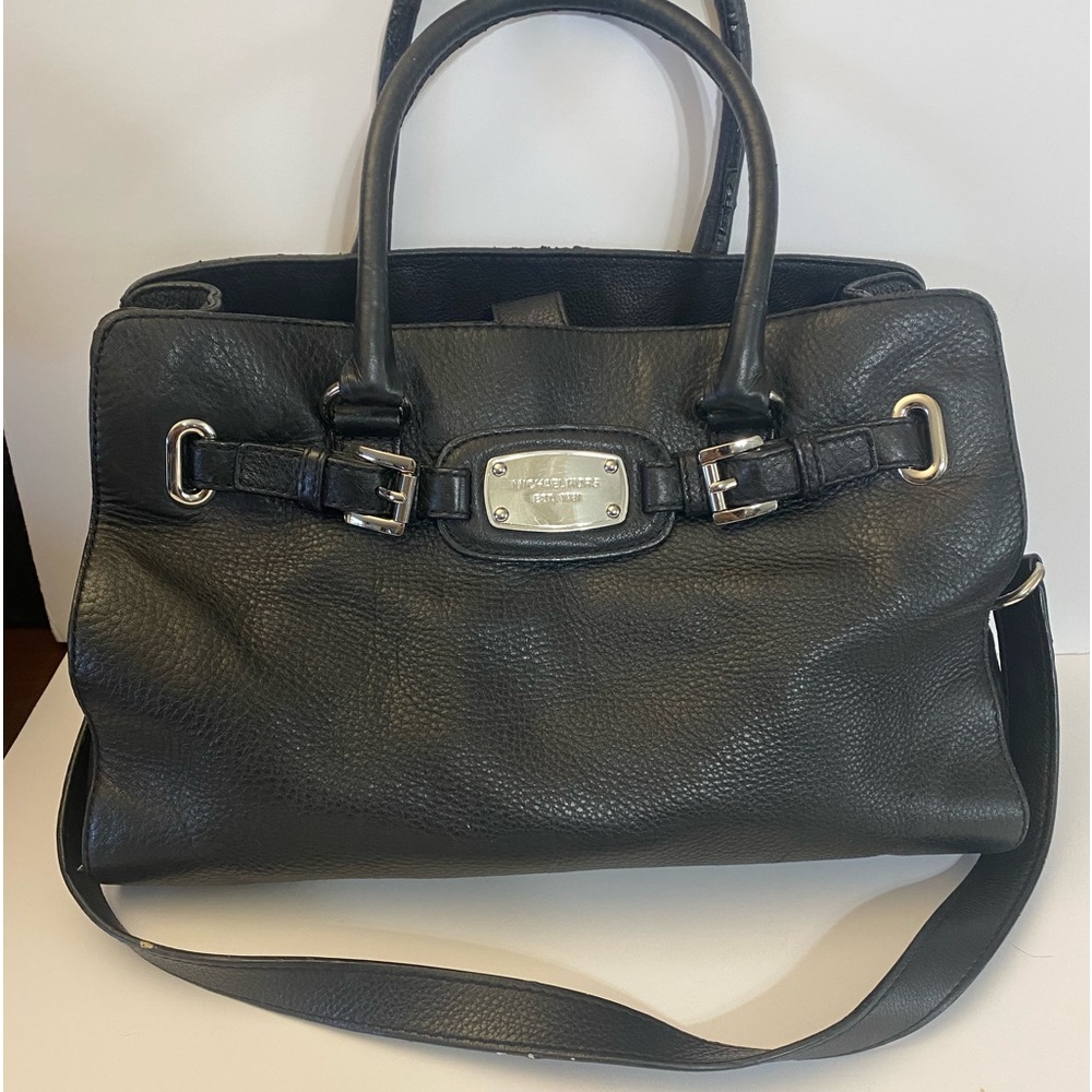 Michael Kors satchel with crossbody strap in black leather/silver tone